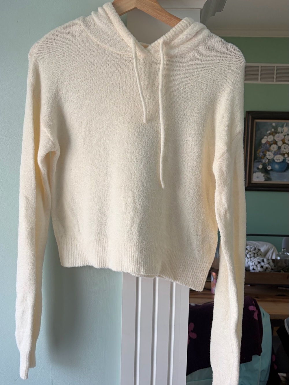 OS Women's Cream Hooded Knit Sweater